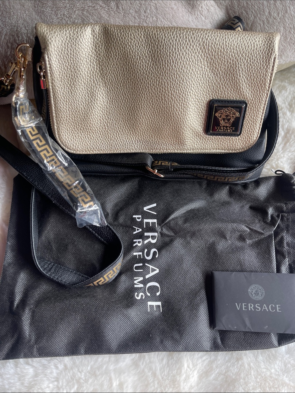 Versace Black and Gold Shoulder Bag with Medusa Plaque